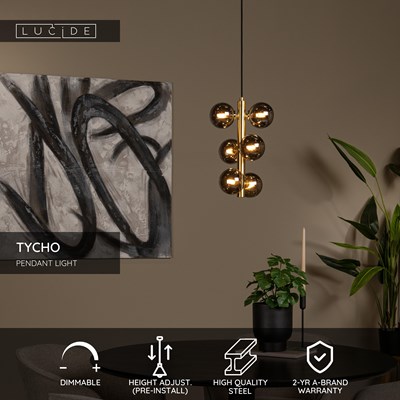 Lucide TYCHO - Pendant light - Ø 25,5 cm - 6xG9 - Matt Gold / Brass
